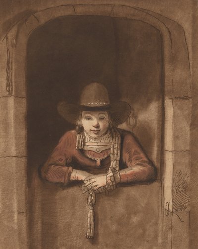 Junge, der sich über eine untere Tür lehnt, 1763, veröffentlicht 1765 von Cornelis Ploos van Amstel
