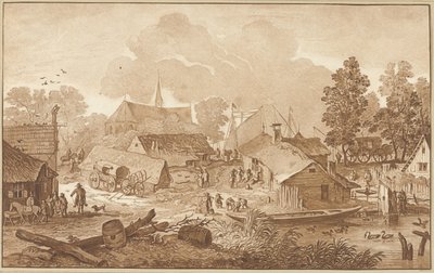 Dorfansicht mit Teich von Cornelis Ploos van Amstel