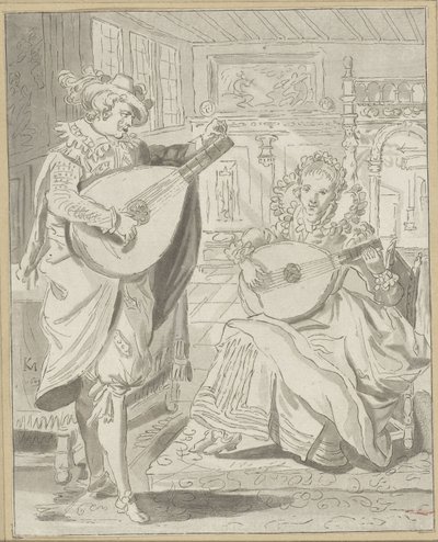 Herr und Dame beim Lautenspiel von Cornelis Ploos van Amstel