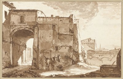 Tor mit Reisendem und Maultier von Cornelis Ploos van Amstel