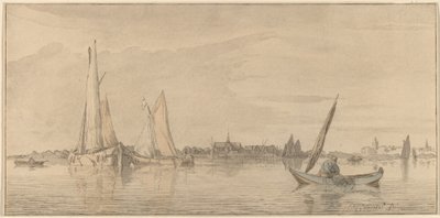 Fluss mit Stadt von Cornelis Ploos van Amstel