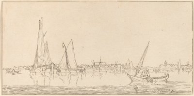 Fluss mit Stadt von Cornelis Ploos van Amstel