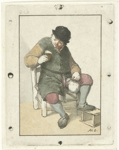 Sitzender Bauer mit Krug von Cornelis Ploos van Amstel