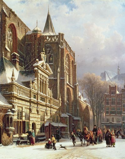Ansicht der Hoofdwacht und der Grote Kerk, Zwolle von Cornelis Springer