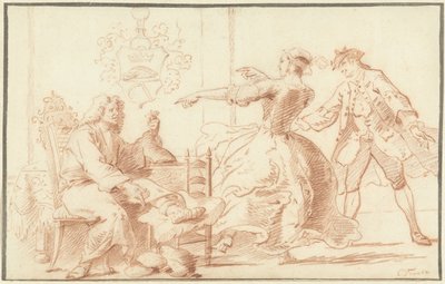 Der reiche Podagralijder, ausgelacht von einer jungen Frau von Cornelis Troost
