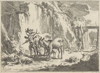 Landschaft mit Frau, die ihr Kind stillt von Cornelis Visscher (II)