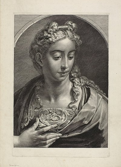 Athena, aus Cabinet Reynst; Variarum imaginum a celeberrimis artificibus pictarum Caelaturae von Cornelis Visscher