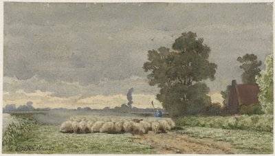 Landschaft mit Schafherde von Cornelis Willem Hoevenaar (II)
