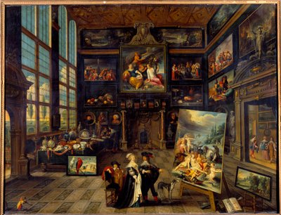 Innenansicht einer Galerie mit Gemälden und Kunstwerken. Gemälde von Cornelis de Baellieur, 1637 von Cornelis de I Baellieur