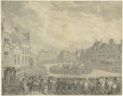 Beëdigung des Kollegiums der Beauftragten durch die Schützenoffiziere auf dem Neude in Utrecht, 1786 von Cornelis van Cuylenburgh (II) (signed by artist)