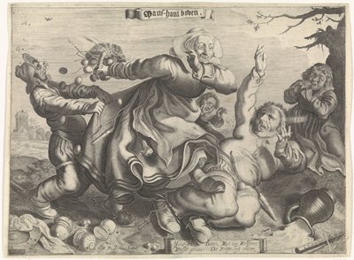 Eine Frau, die ihren Mann tritt von Cornelis van Kittensteyn