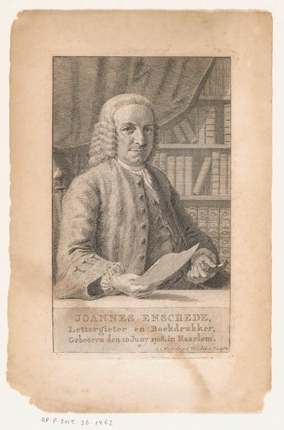 Porträt von Johannes Enschedé Joannes Enschede, Schriftgießer und Buchdrucker (Titel auf Objekt) von Cornelis van Noorde