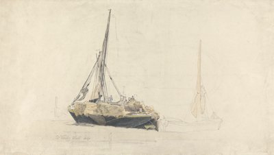 Eine Segelbarke wird mit Heu beladen, Dezember 1827 von Cornelius Varley