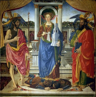 Heilige Barbara mit den Heiligen Johannes dem Täufer und Matthäus, ca. 1470 von Cosimo di Lorenzo Rosselli