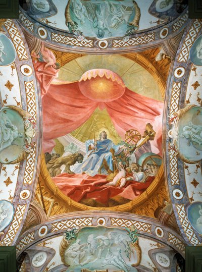 Kloster Sankt Emmeran, seit 1812 Residenz der Fürsten Thurn und Taxis: Deckenfresko in der Bibliothek, König Salomo von Cosmas Damian Asam