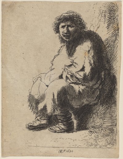 Bettler, der auf einem Ufer sitzt von Costantino Cumano after Rembrandt van Rijn