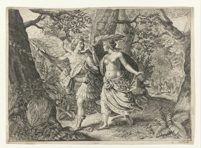 Circe verwandelt Picus in einen Specht (Metamorphosen von Ovidius) von Crispijn van de Passe (II) (after)
