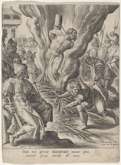 Eleazar von Antiochus verbrannt von Crispijn van de Passe I after Maarten de Vos