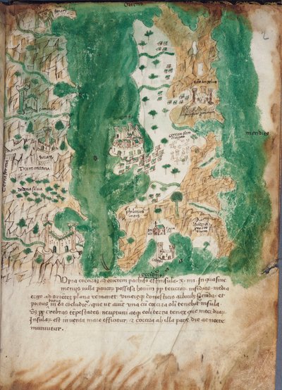 Karte von Korfu und angrenzendem Festland, ca. 1420 von Cristoforo Buondelmonti