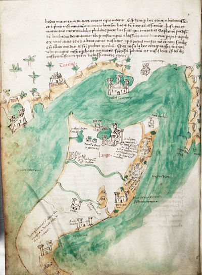 Karte von Kos und Bodrum, ca. 1420 von Cristoforo Buondelmonti