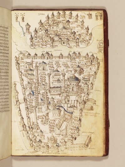 Karte von Konstantinopel, Illustration aus dem "Liber Insularum Archipelagi" von Cristoforo Buondelmonti
