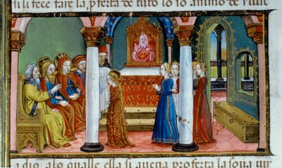 Illumination, die Maria zeigt, wie sie das Gelübde der Jungfräulichkeit ablegt, im Codex De Predis von Cristoforo De Predis