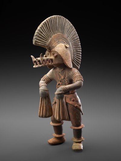 Tänzer mit Krokodilhelm, 300 v. Chr.-300 n. Chr. (Irdenware mit Spuren von polychromem Pigment) von Culture Colima