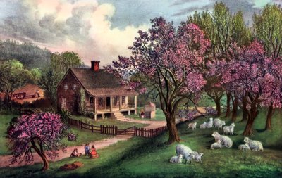 Amerikanisches Gehöft im Frühling, 1869 von Currier and Ives
