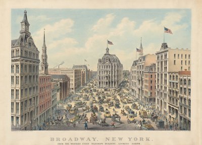 Broadway, New York: Vom Western Union Telegraph Building nach Norden blickend von Currier and Ives