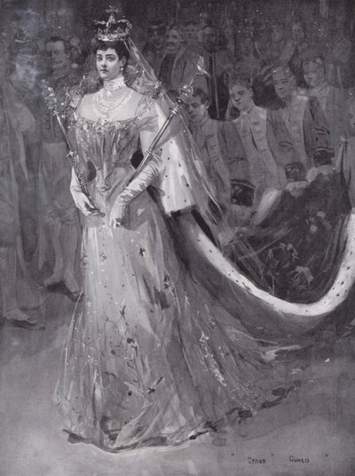 Königin Alexandra verlässt die Westminster Abbey in London nach der Krönung von ihr und König Edward VII. von Cyrus (after) Cuneo