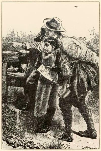 Evangelist zeigt den Weg aus The Pilgrims Progress From This World, To That Which Is To Come von John Bunyan (1628-1688) Illustration von Thomas Dalziel (1823-1906) von Dalziel Brothers