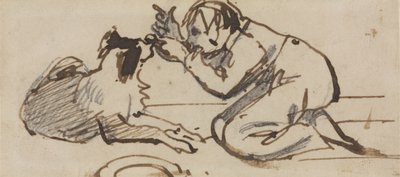 Ein Kind spielt mit einem Hund von Daniel Maclise
