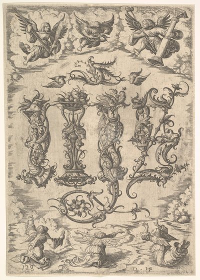 IHS-Monogramm umgeben von sechs Engeln, ca. 1485-1536 von Daniel Hopfer