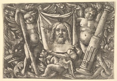 Das Schweißtuch, gehalten von zwei Engeln, ca. 1515 von Daniel Hopfer