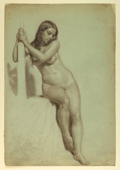 Zeichnung, Weiblicher Akt auf einem Hocker, 1858 von Daniel Huntington