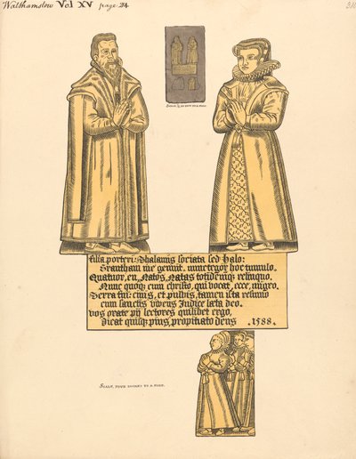 Messingplatte für Mrs. Hale, Tochter von Porter, Kirche von Walthamstow von Daniel Lysons