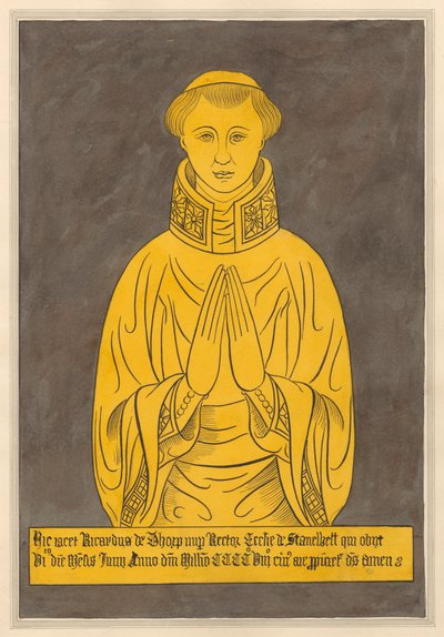 Messingplatte für Richard de Thorp aus der Kirche von Stanwell von Daniel Lysons