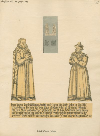 Messingplatte für William und Jane Smith aus der Kirche von Enfield von Daniel Lysons