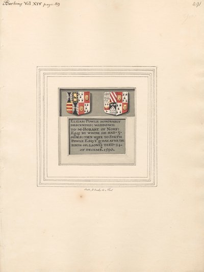 Gedenkstätte für Elizabeth Powle aus der Kirche von Barking von Daniel Lysons