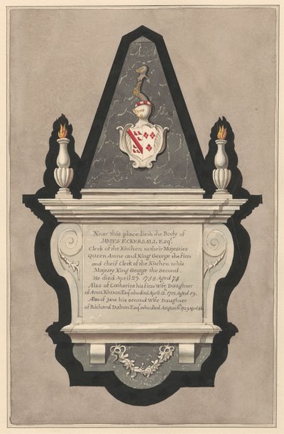 Denkmal für James Eckersall und seine Frau Catherine und seine zweite Frau Catherine und seine zweite Frau Jane aus der Drayton-Kirche von Daniel Lysons