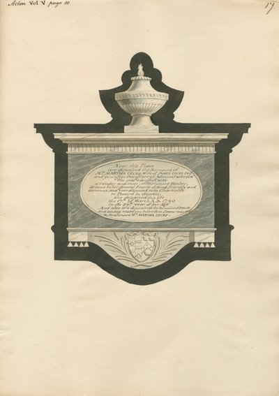Gedenkstätte für Martha, Philip und George Joseph Cocks aus der Kirche von Acton von Daniel Lysons