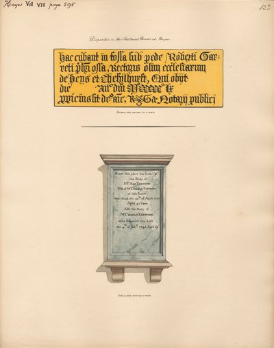 Denkmal für Mr. Charles und Mrs. Anne Yarwood aus der Kirche von Hayes von Daniel Lysons