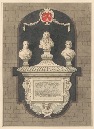 Denkmal für Sir John Benett und seine Frauen Elizabeth und Bridget aus der Kirche von Harlington von Daniel Lysons