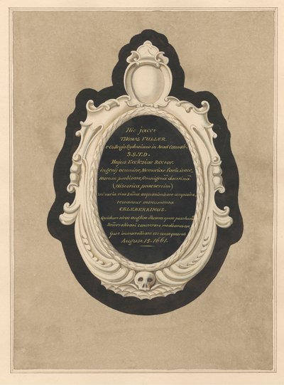 Gedenkstätte für Thomas Fuller aus der Kirche von Cranford von Daniel Lysons