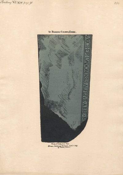 Stück eines Grabsteins aus der Barking Kirche, Essex von Daniel Lysons