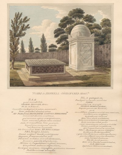 Gräber von Thomas Anguish und Anna Glasse, aus dem Hanwell Kirchhof von Daniel Lysons