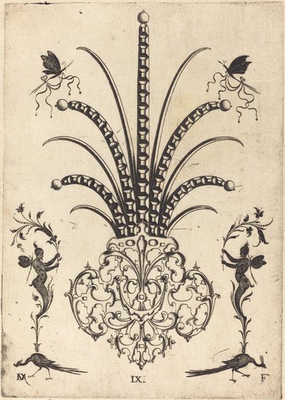 Brosche mit Tischsteinen, Schmetterlingen oben und Pfauen und Hermes unten von Daniel Mignot