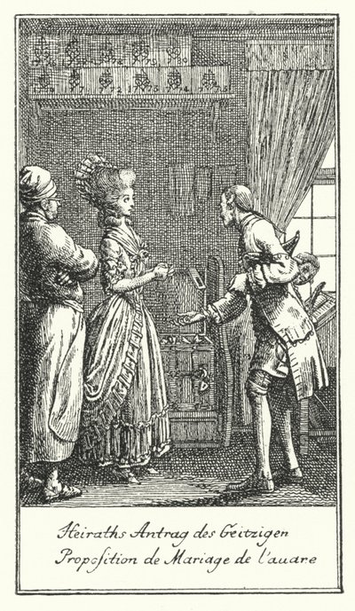 Heiratsantrag des Geizhalses von Daniel Nikolaus (after) Chodowiecki