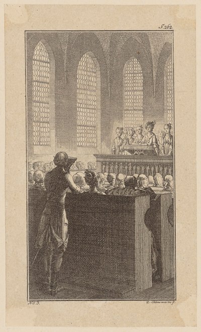 Bunkel in einer Kapelle beim Morgengebet, Blatt 3 aus "Leben Bemerkungen und Meinungen Johann Bunkels" von Daniel Nikolaus Chodowiecki