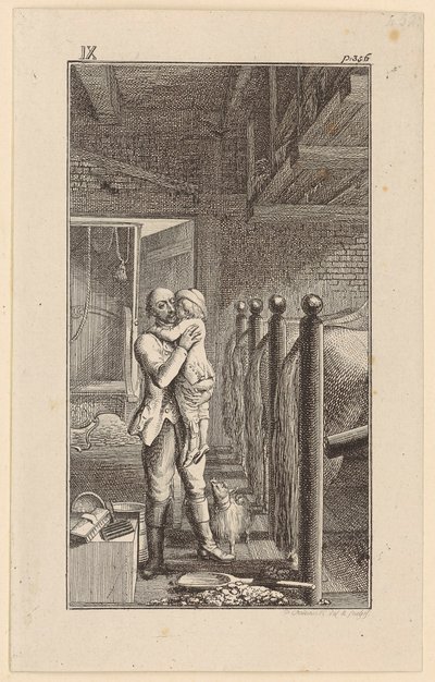 Franz hebt den Sohn seines Herrn in die Höhe, der ihn küsst von Daniel Nikolaus Chodowiecki